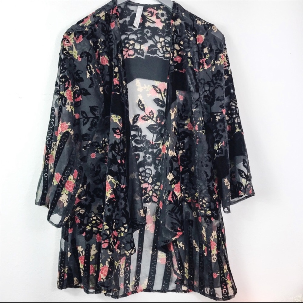 Anthropologie Black Velvet Lace Kimono